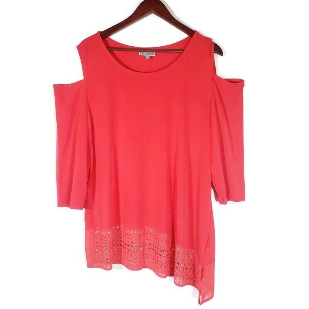 JM Collection Top Womens Cold Shoulder Asymmetrical Hem Rivet Accents Plus XXL